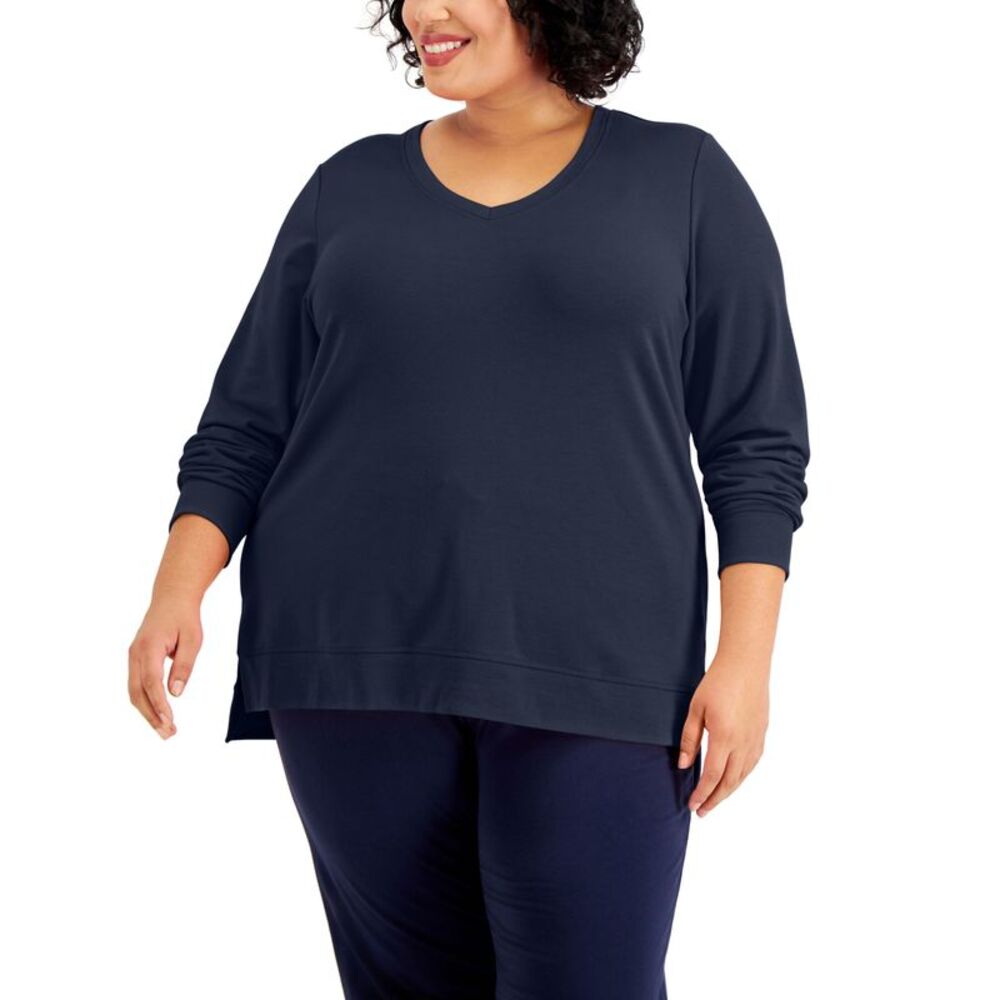 Karen Scott Plus Size French Terry V-Neck Top